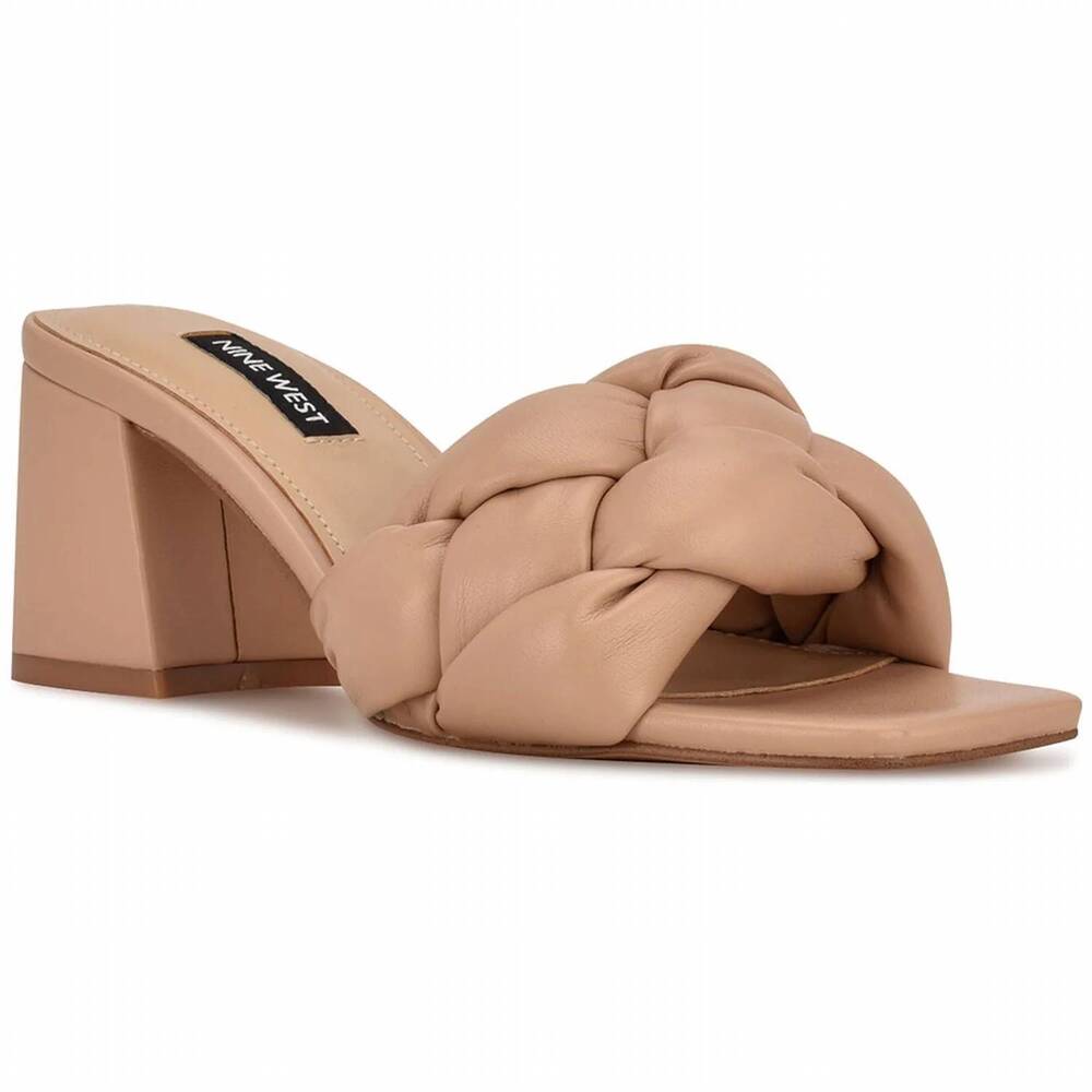 NEW NINE WEST women's gotti3 braided block heel slide sandals in light natural